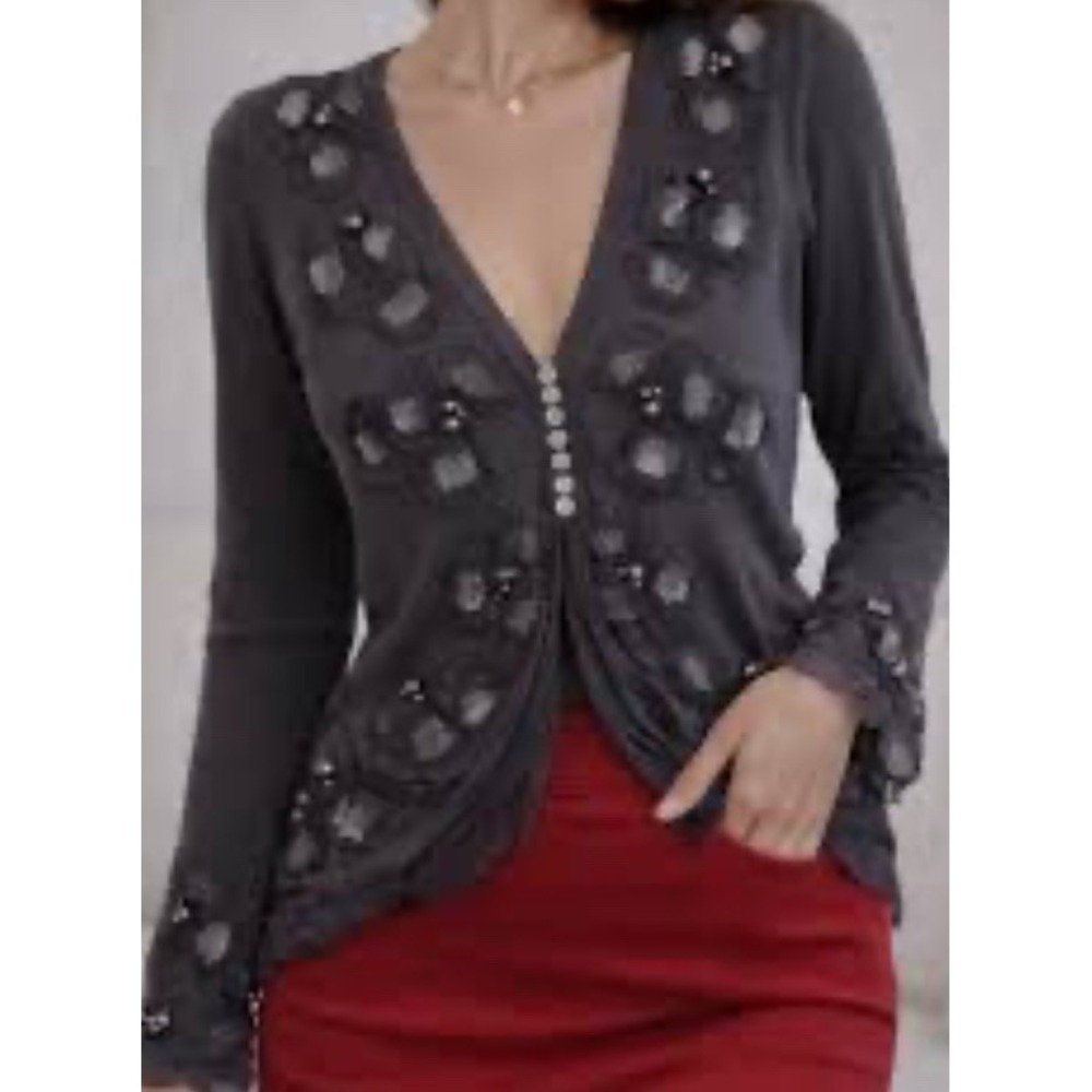 VTG Y2K Nougat London Silk Blend Cardigan Sweater Sz 2 Fairy Whimsigoth Festival